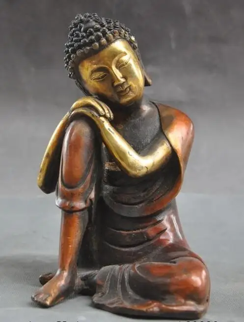 

S03639 7" Tibet buddhism bronze gilt Sakyamuni Shakyamuni Tathagata Sleep Buddha statue (B0328)