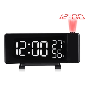 

Digital Radio Alarm Clock Projection Snooze Time Temperature LED Display USB Charge Cable 110 Degree Table Wall FM Radio Clock