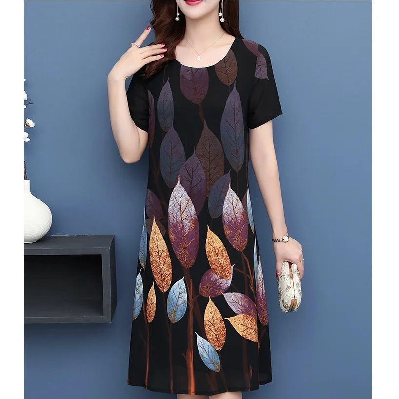 

5 XL plus size dress women loose printed long party dress casual vintage elegant dresses personality printed robe summer dress