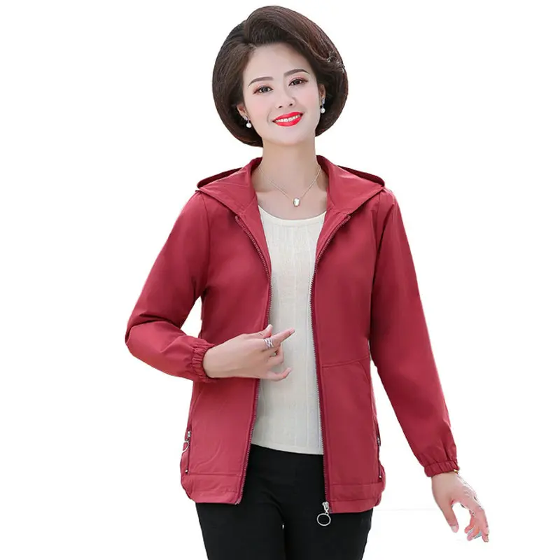 Autumn Women Casual Hooded Jackets Green Pink Wine Red Hood Coat Female Plain Colour Zipper Front Outerwear Woman Clothes Spring