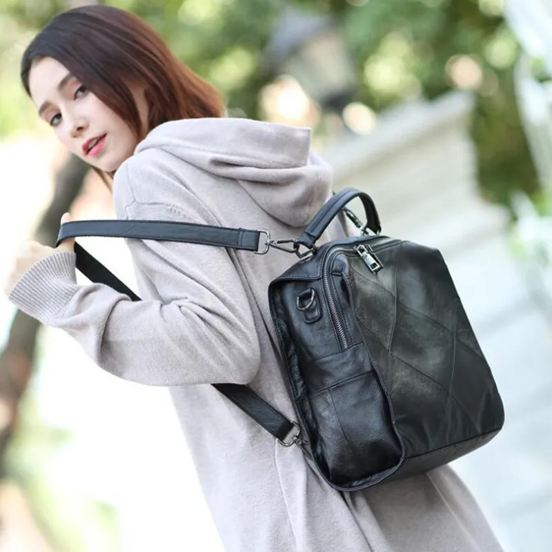 

DAWOBOB Backpacks Woman 2018 Mini Genuine Leather Backpack Female Solid Color Multifunction Backbag Backpack Schoolbag For Girls