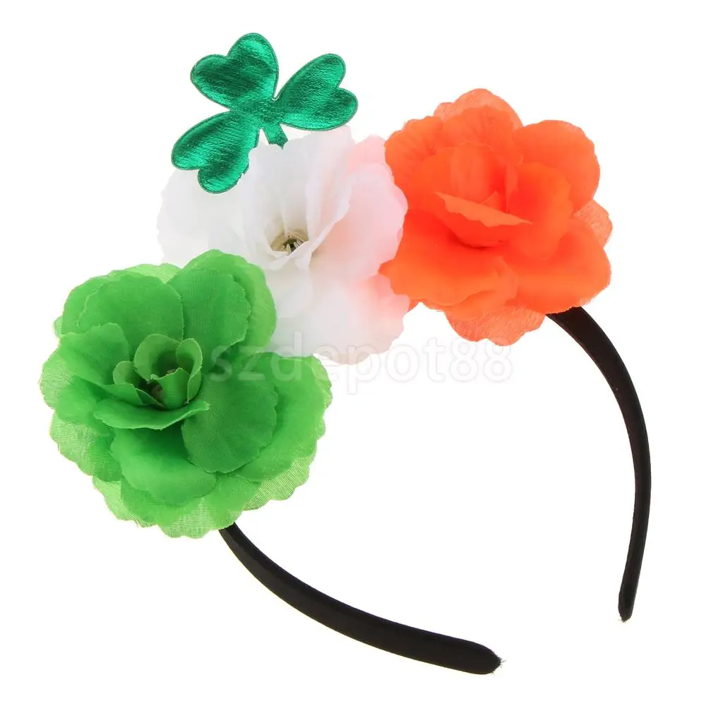 Green Shamrock Leaf Flowers Headband Saint Patrick Day Party Parade Dress Up