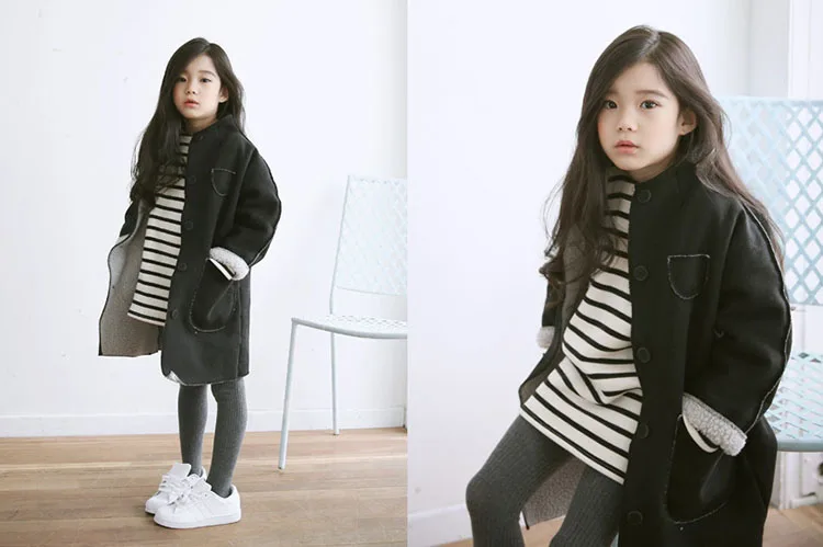 black fleece long girls coats for kids winter 2017 cotton jackets baby big girl tops clothing children mandarin collar coat girl (18)