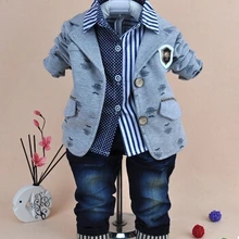 От 0 до 5 лет комплекты одежды для мальчиков Новинка года, комплекты детской одежды из 3 предметов для дня рождения блейзер+ рубашка+ джинсы одежда для мальчиков детская весенняя одежда