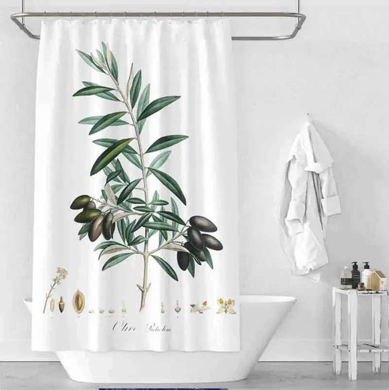 

Green Leaf Fruit Waterproof Mildew Polyester Shower Curtain Toilet Partition Curtain Bathroom Curtain with Hooks