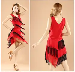 2018 новый стиль autume латинских танцев латинские танцы платье Дешевые с кисточками 2 цвета VL-QL001
