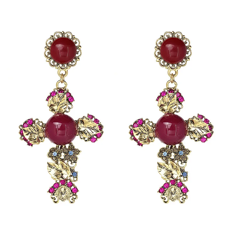 Vintage Boho Crystal Cross Drop Earrings for Women Baroque Bohemian Large Long Earrings Jewelry Brincos 2018 - Image 5