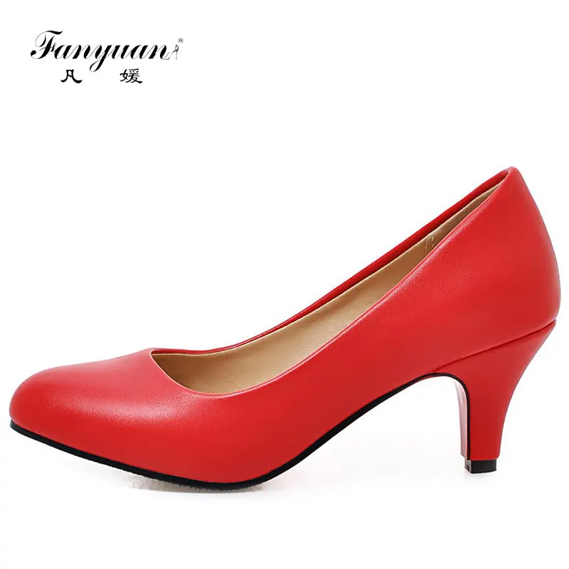 

Fanyuan 2018 Shallow Women Low Heel Pumps Shoes Round Toe Platform OL Office Career Pumps Women Casual Pumps Walk Shoes