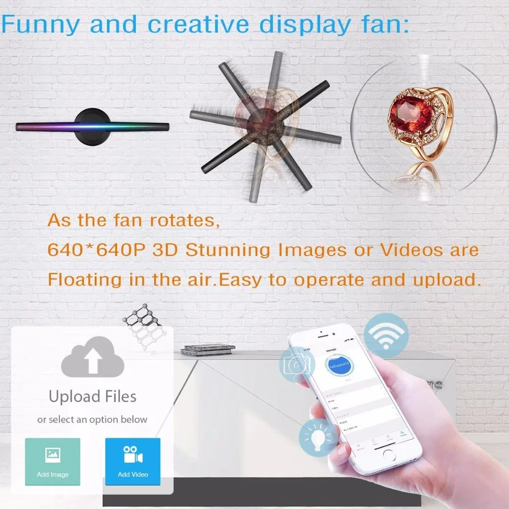 AUSIDA 42CM WiFi Control 3D Hologram Fan,higher Resolution 640P HD 3D led fan advertising holographic display LOGO projector AUSIDA 42CM WiFi Control 3D Hologram Fan,higher Resolution 640P HD 3D led fan advertising holographic display LOGO projector