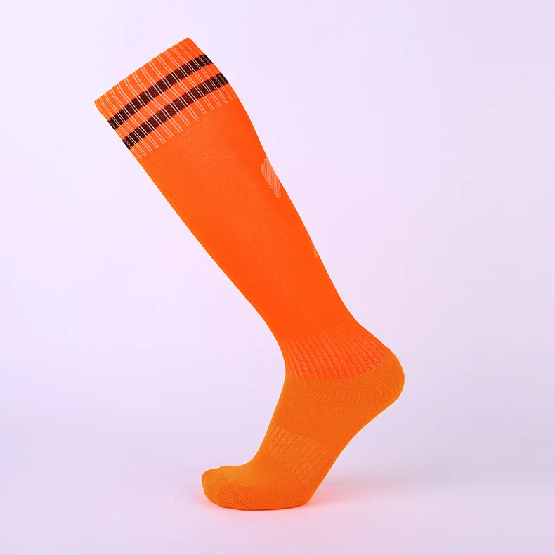 New Professional adult children Color Stripe Sports Soccer Socks Breathable Running Jogging kids High Knee Socks Long Stocking - Цвет: orange