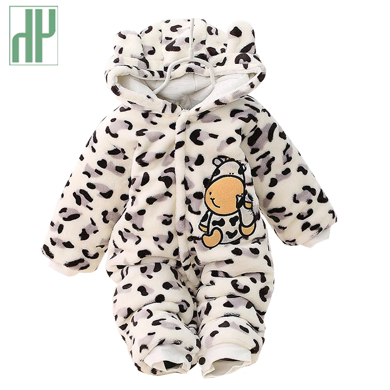 Winter Infant Clothing Cute Winter Warm Longsleeve Coral Fleece Infant Leopard Cow Baby Animals Clothes