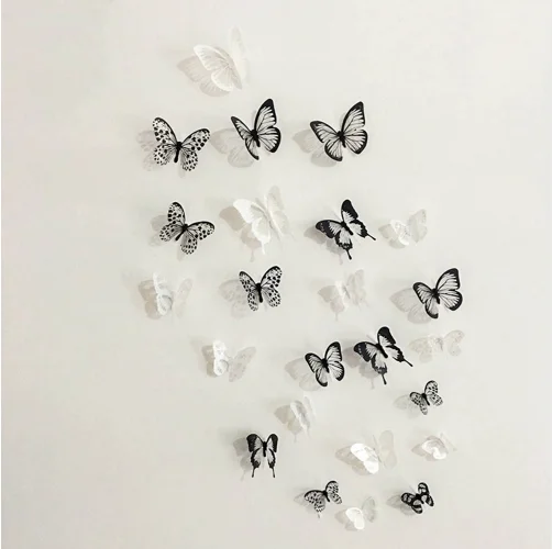18 шт. 3D Бабочка Наклейка черно-белая художественная Наклейка на стену украшение дома декор комнаты около 6 см Бабочка для стены