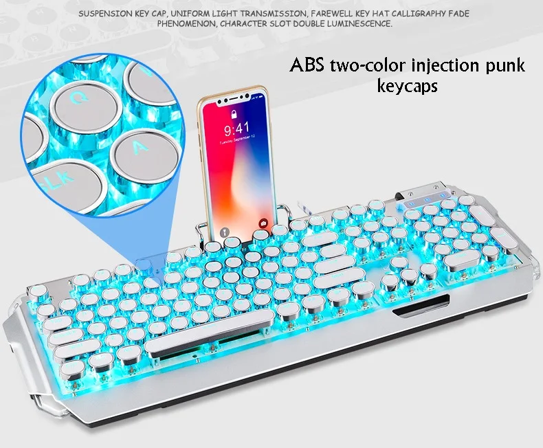 Технология Apedra X10 Ретро Круглый Светильник пишущая машинка Трансмиссия Keycap Проводная Механическая игровая клавиатура несколько светильник эффекты