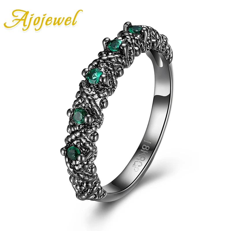 

Ajojewel AAA Cubic Zirconia 4MM Band Antique Ring Women Rings Black Gun Plated Finger Jewelry Wholesale