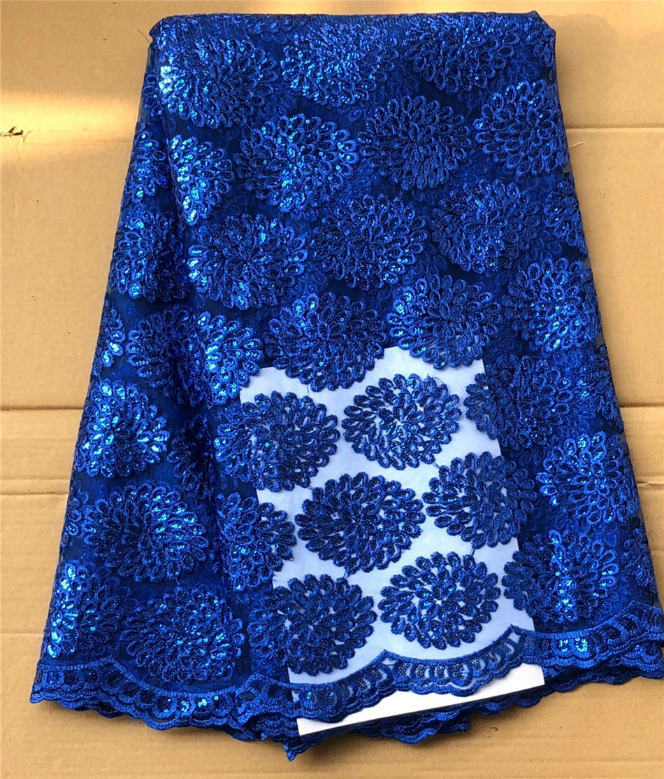 @ Royal blue African French Net Lace Heavy lace With Sequins High Quality Tulle Fabric For women Evening Dress | Дом и сад
