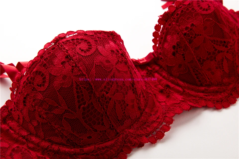 cheap underwear sets New Fashion lace cup red underwear luxury comfortable sexy padded bra panties set plus size cup ABCD plus size women bra french knickers set