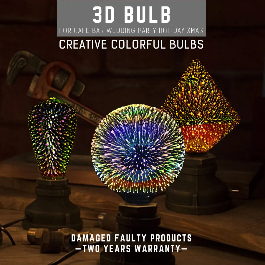 

3D Star LED Fireworks Effect Night Light E27 AC220V Decorative Edison Bulb 6W Lamp Wedding Party Festival Christmas Lighting