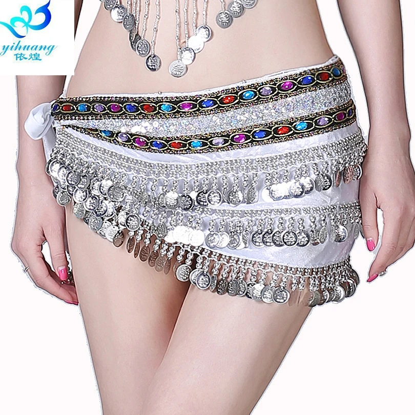 3Rows Gold Coin Belly Dance Costume Hip Scarves Skirt Belt Dancing Wraps Gifts 
