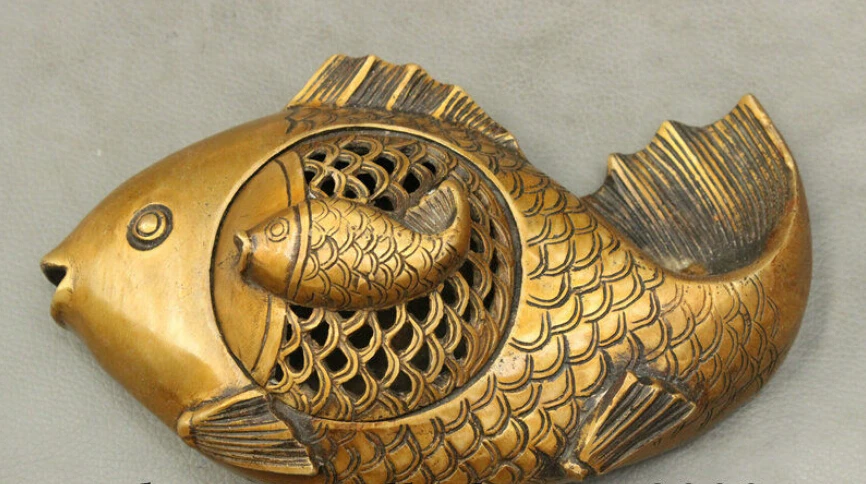 Маркировкой китайские бронзовые богатые благоприятный Статуэтка рыбы коробка