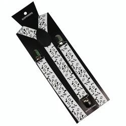 Winfox Fashion Black White Hip Hop Note Melody Clip-on Suspenders Elastic Y-Shape Adjustable Braces For Mens Womens Winfox Fashion Black White Hip Hop Note Melody Clip-on Suspenders Elastic Y-Shape Adjustable Braces For Mens Womens