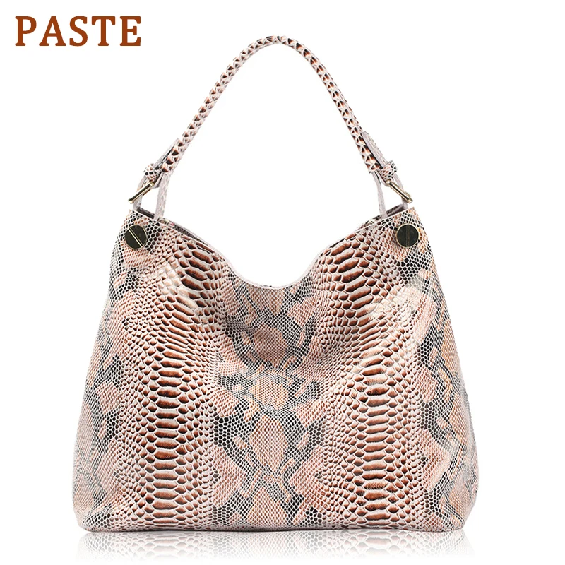 

PASTE Brand Genuine Leather Shoulder Bag Women Fashion Serpentine Pattern Big Hobo Handbag Top-handle Bag Female Crossbody Bags
