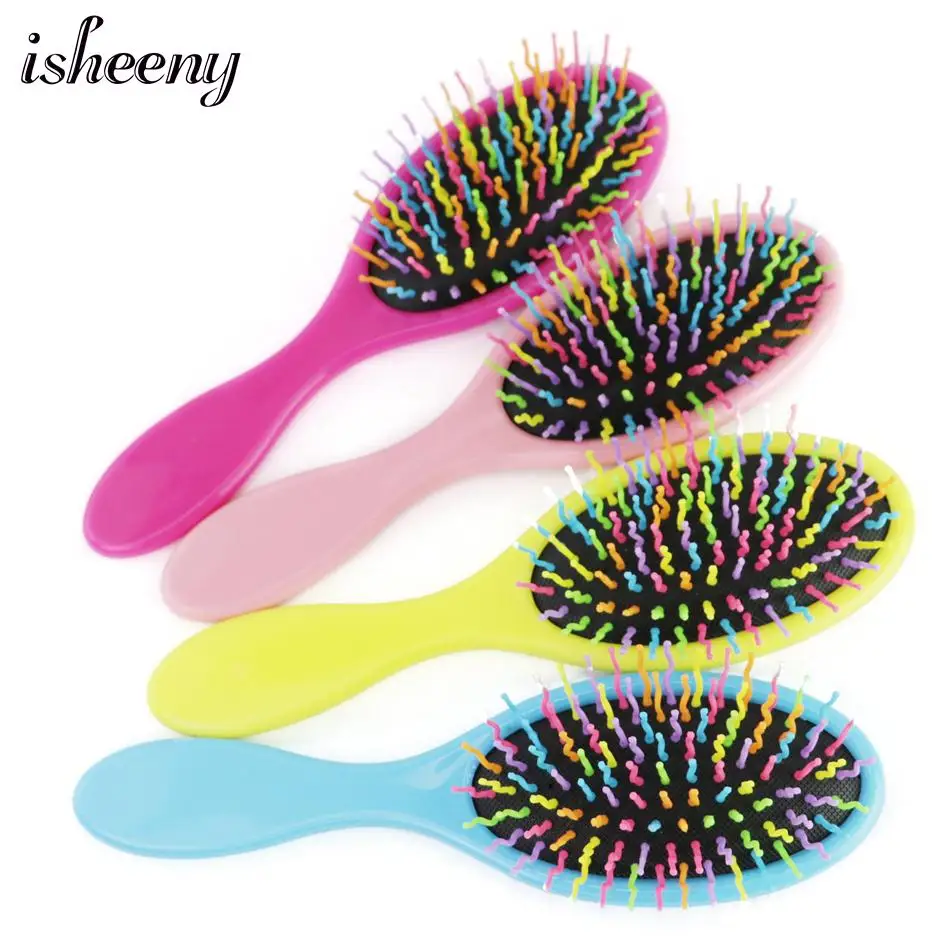 

Rainbow Hair Comb Brush Salon Detangling Kids Gentle Women men Combs Tangle Wet & Dry Bristles handle Tangle Detangling Comb
