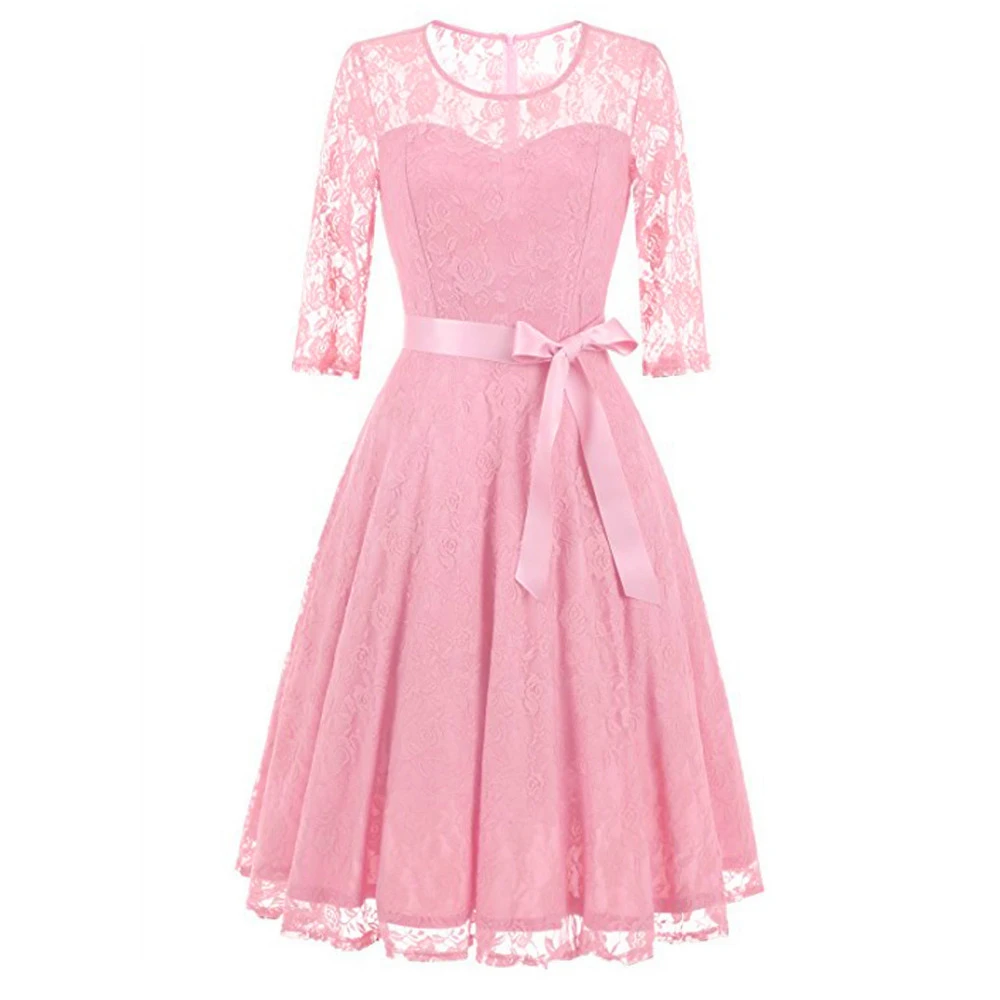 pink lace pleated dress