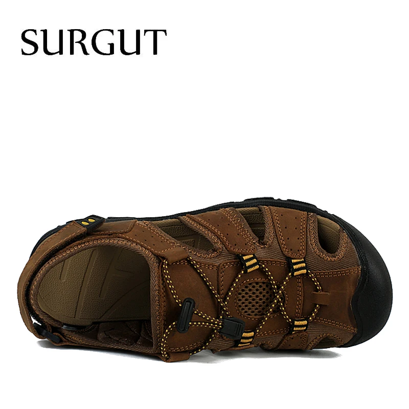SURGUT/брендовые новые модные летние пляжные сандалии мужские мягкие дышащие сандалии из натуральной кожи мужская повседневная обувь Большие размеры 38-47