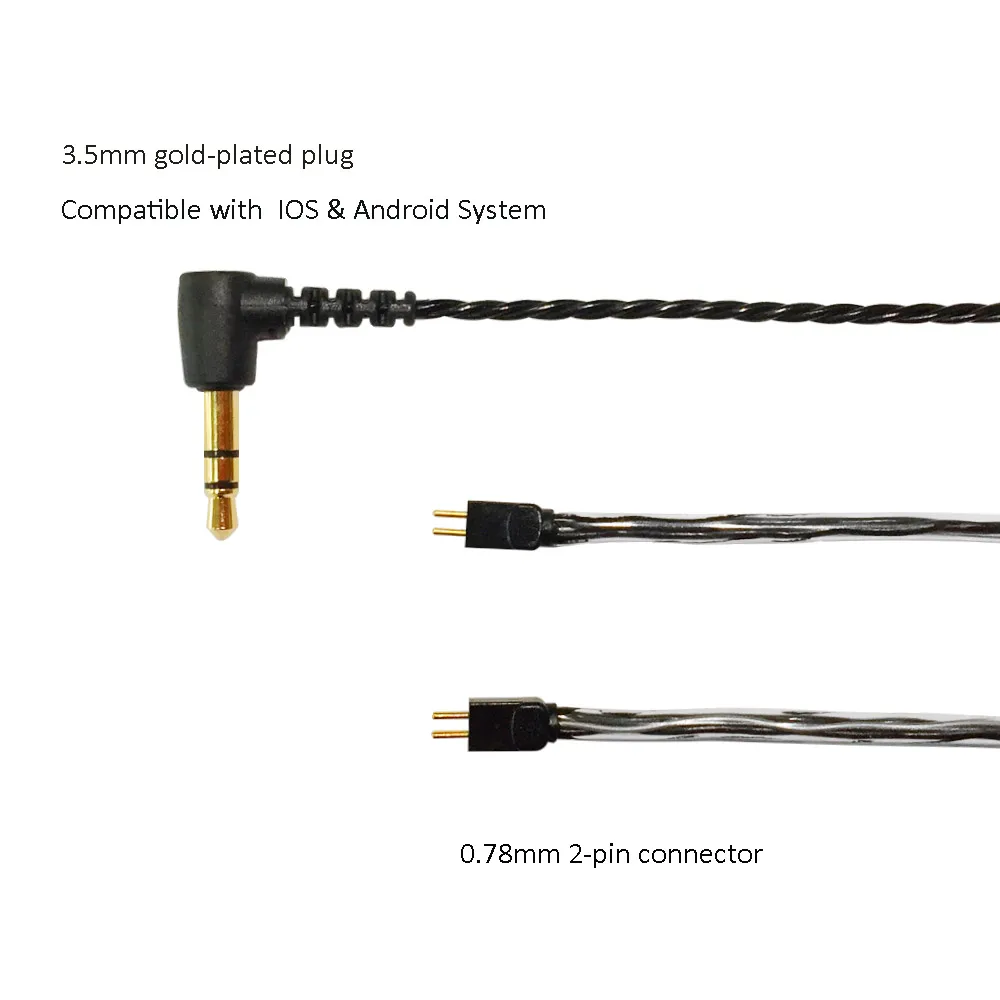 Плетеный кабель для наушников шнур для наушников с 0,78 мм 2 штыревое соединение 3,5 мм стерео разъем для внутриканальные мониторы