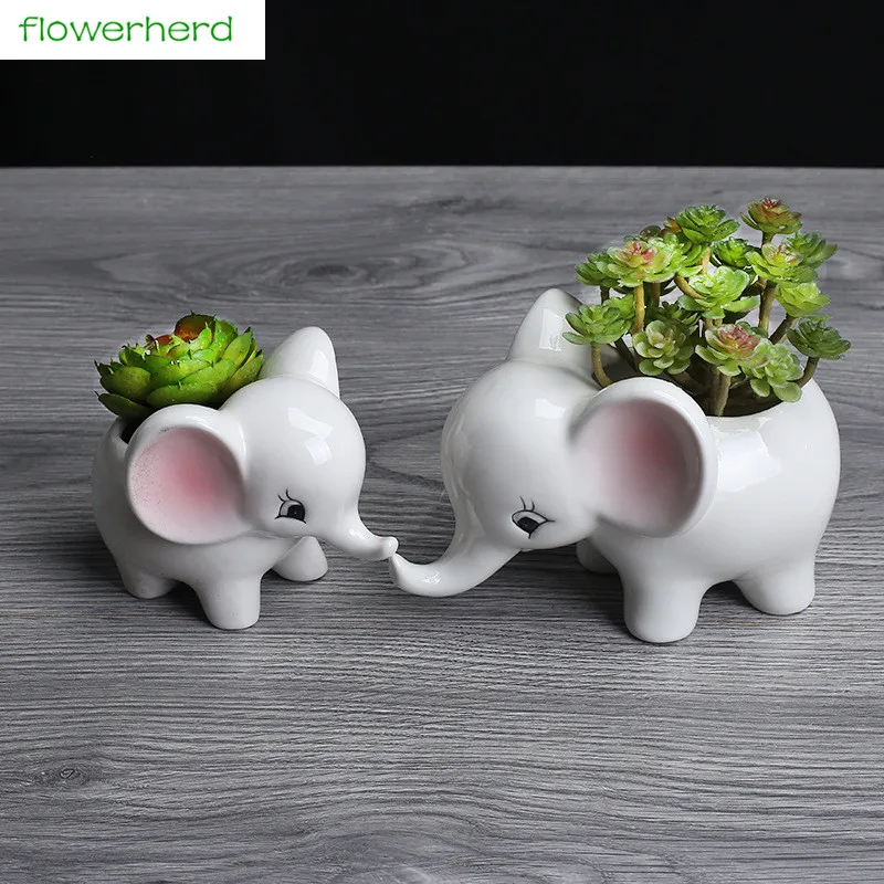 Hot Cartoon Elephant Flower Pots Succulent Plant Flowerpot Cartoon Elephant Flower Pots Succulent Plant Flowerpot Ceramic Bonsai Garden Planter Home Office Decor