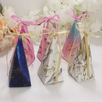 

100Pcs New Marble / Starry Sky / Flower Style Tower Shape Wedding Favors Candy Box Chocolate Boxes Bomboniera Party Gift Box
