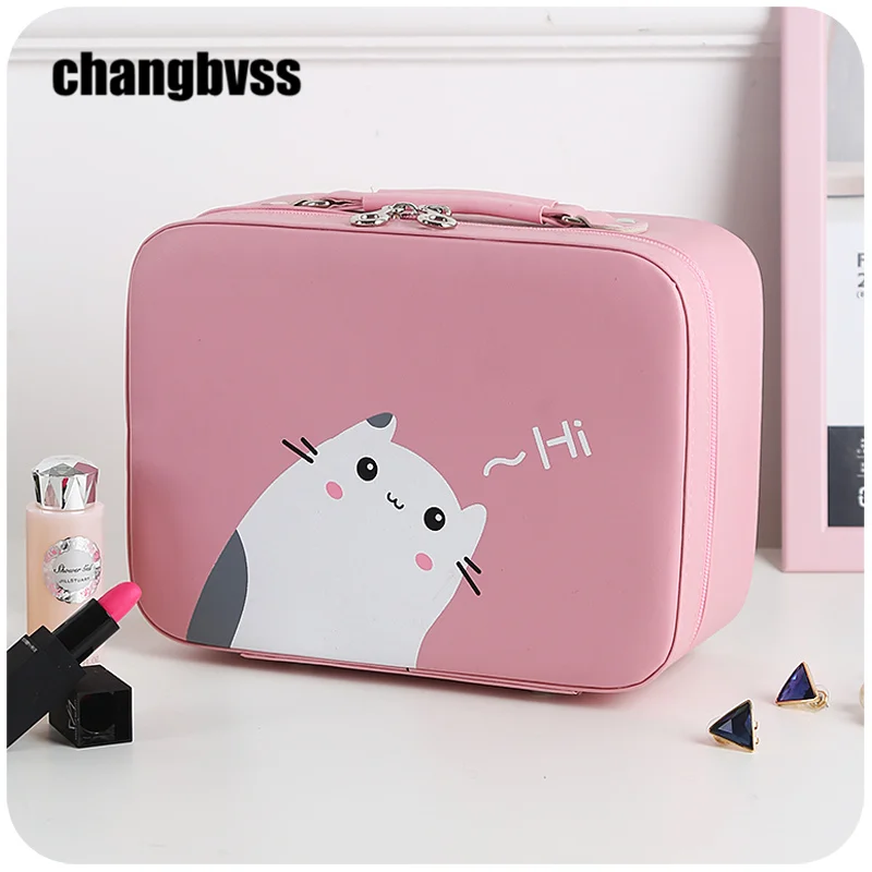 Дешево Милый Кот кожа макияж коробка для хранения, косметичка Travel Woman, косметичка ювелирные изделия сумка органайзер, organisateur de sac основной