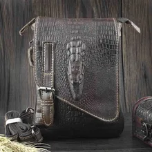 Для мужчин головы крокодила премиум-класса из натуральной кожи Маленькая сумка на плечо Курьерская сумка, кошелек