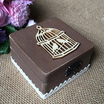 

Square Wooden Ring Box Ring Holder with Birdcage Wedding Party Ring Bearer Gift Box