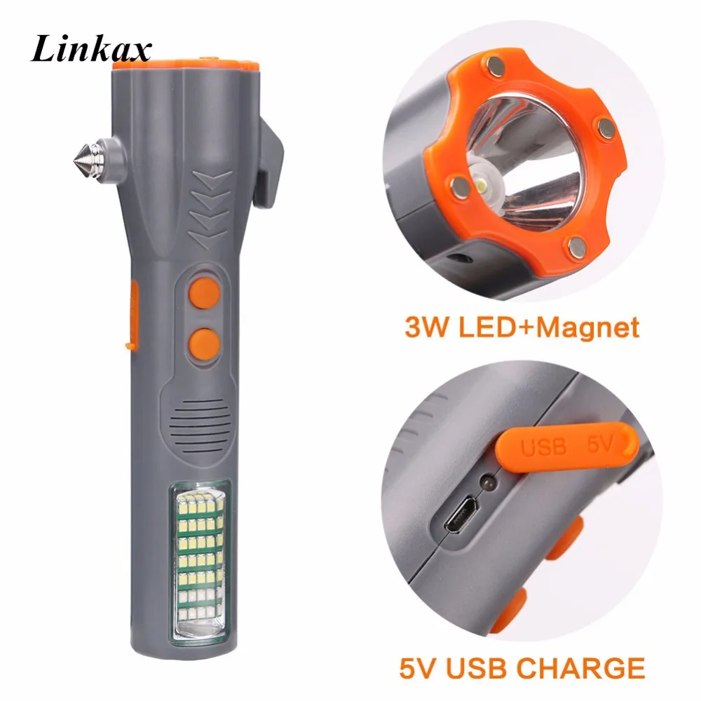 Multifunction USB Flashlight Car Emergency Escape Safety Torch 29 LEDs