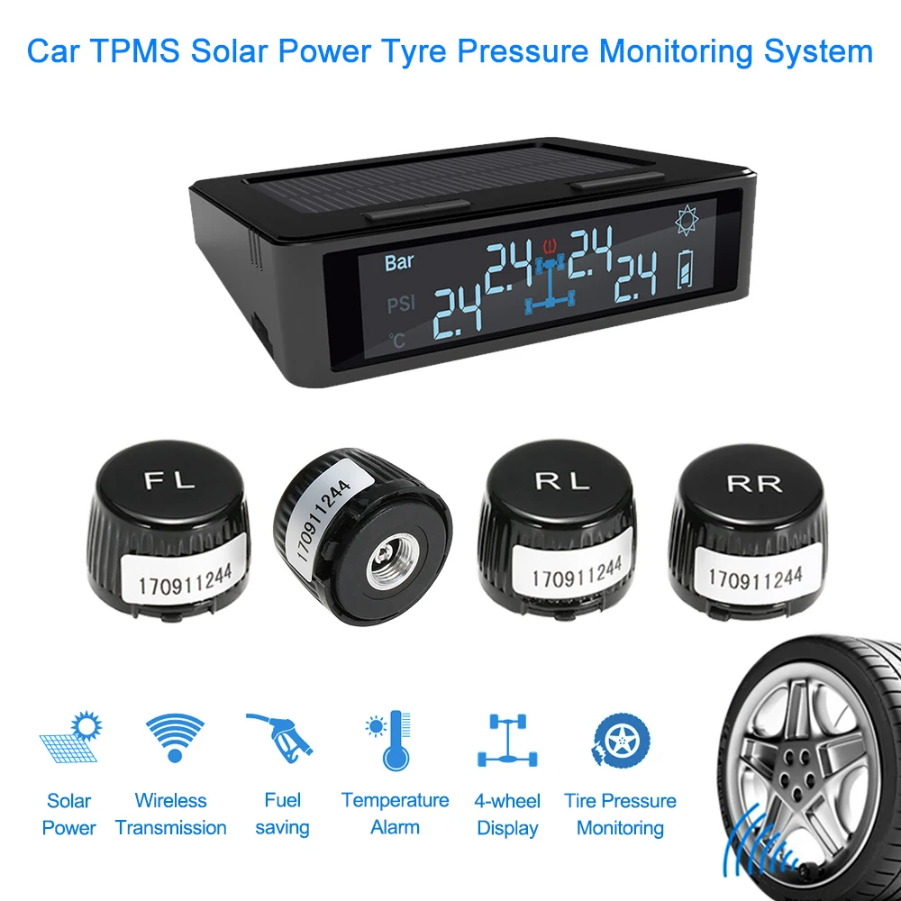 Автомобильная TPMS система контроля давления в шинах Солнечная энергия зарядка