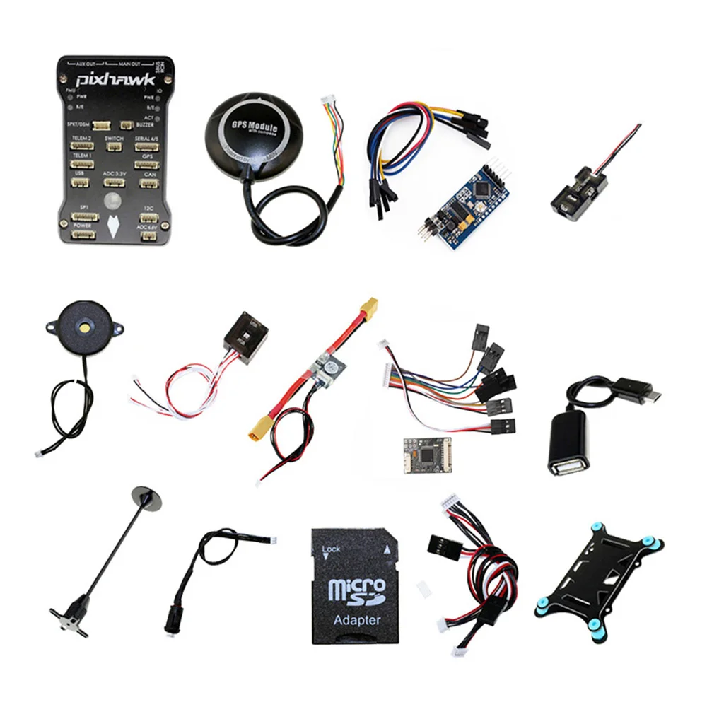 

Pixhawk PX4 Flight Controller w/4G SD Safety Switch Buzzer M8N GPS+PPM+I2C+shock Absorber+xt60 power module+RGB+mini OSD