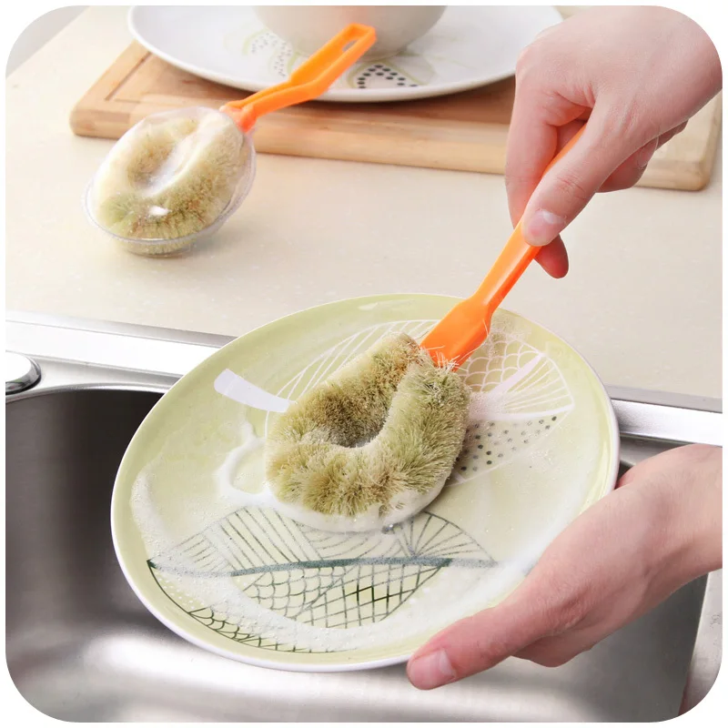 Pan Pot Brush Natural Fiber Long Handle Dish Cleaning Brush Kitchen Pan