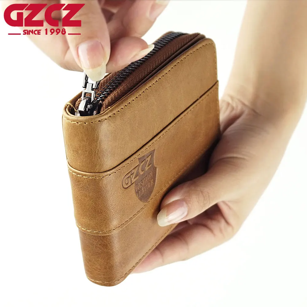 

GZCZ 2018 New Fashion Genuine Leather Men Wallet Small Men Walet Zipper Male Short Coin Purse Brand High Quality Clamp For Money
