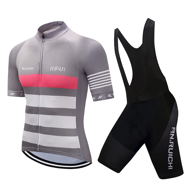 

Cycling Jersey Set Men Stripes Pattern Grey Short Riding Bicycle Cycling Clothing Bib Sport Jerseys Customized/Wholesale Service