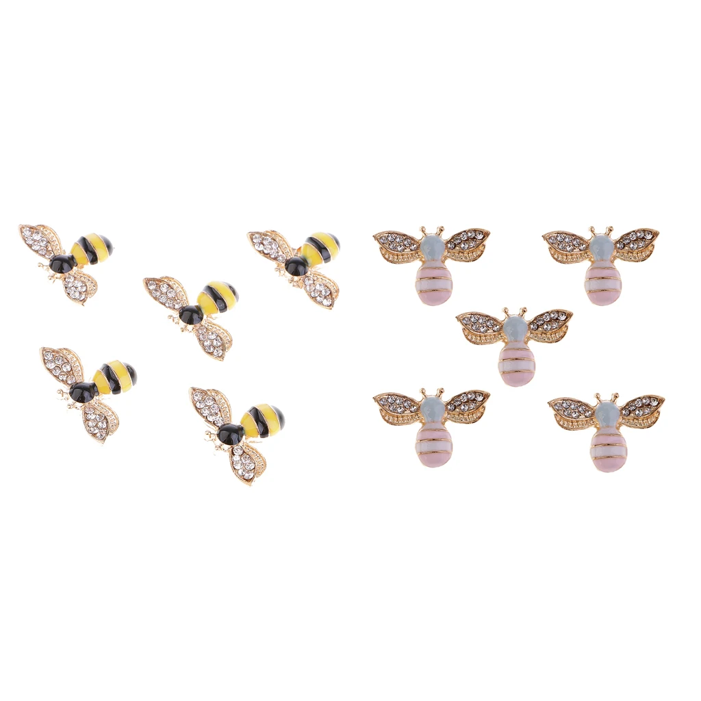 10Pcs Mixed Allloy Bee Craft Rhinestone Flatback Buttons Scrapbooking Embellishments for DIY Phone Case Decorations