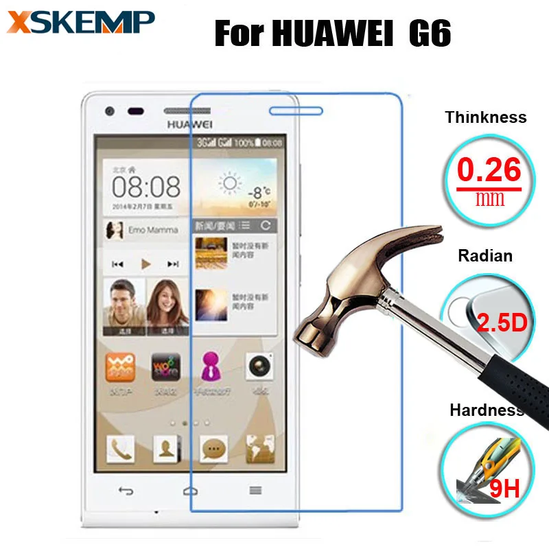

For Huawei Ascend G6 Ultra Clear Tempered Glass 0.26mm 2.5D Arc Edge LCD Ultra Thin Screen Protector Protective Guard Film Cover