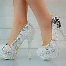 2016 New Style Custom Made High Heels Bridal Evening Prom Party Wedding Dress Bridesmaid Shoes Pearls Lady’s Formal Shoes Women