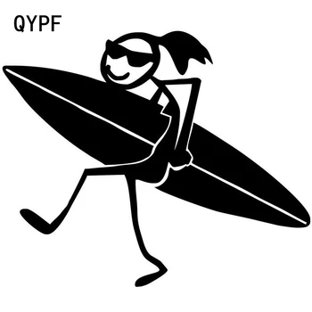 

QYPF 15.8CM*13.2CM Personality Fashion Surfing Girl Cartoon Car Stickers Decal S2-0241