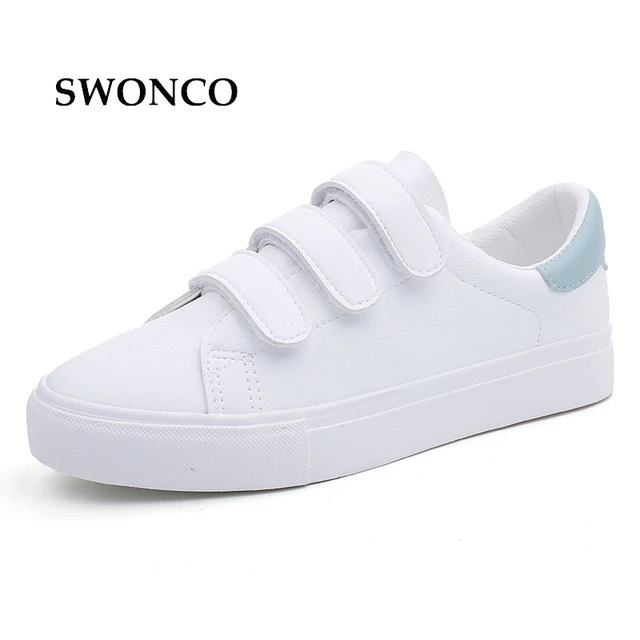 US $16.56 SWONCO Women's Vulcanize Shoes Sneakers Candy Color Hook & Loop Canvas Shoes White Sneakers Women R