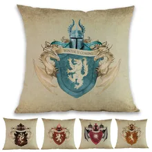 Funda de almohada con diseño de dragón de 9 casas de estilo Vintage con el lema del Clan, Insignia del Clan, decoración de sofá de casa, funda de cojín