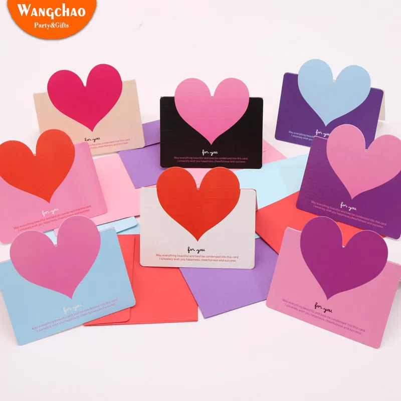 

10pcs/bag Mixed Color LOVE Heart Shape Greeting Card Valentine's Day Gift Card Wedding Invitations Card Romantic Thank You Cards