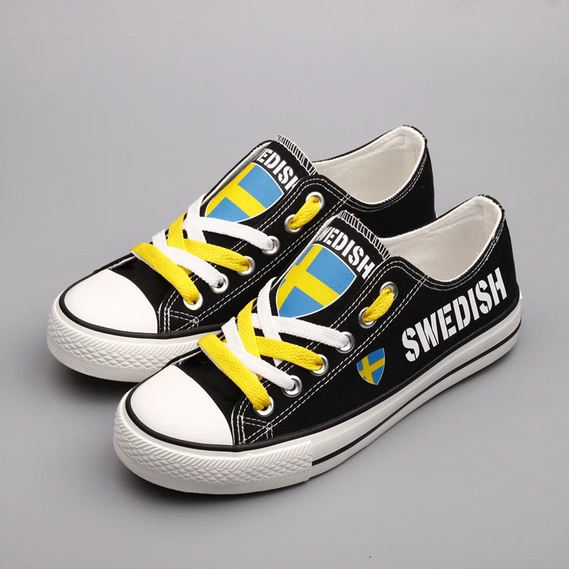 

E-LOV Designer Printed Sweden Flag Canvas Shoes Custom for Swedish Low Top Flat Women Shoes Tenis Espadrille Zapatos Mujer