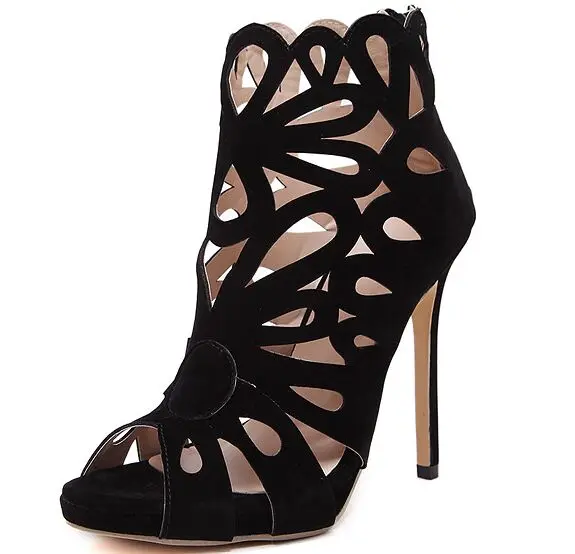 Size 4 9 Gladiator Summer Black font b Women b font Shoes 12cm Zipper Cut Outs