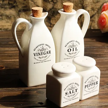 

Zakka grocery kitchen cooking tools white European style ceramic bottle seasoning bottle 4pcs